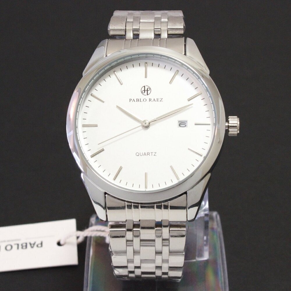 Men's Casual Fashion Watch Silver Tone Butterfly Clasp 40mm - Picture 3 of 13
